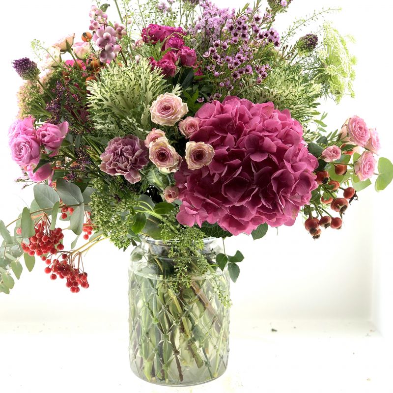 Cristal alto con flores Rosas